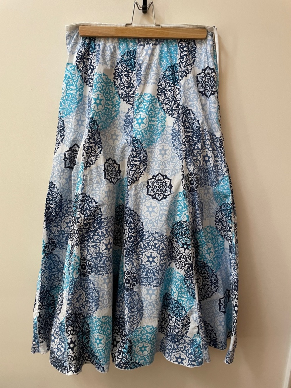 Vintage Talbots Navy and Aqua Medallion cotton Maxi Skirt